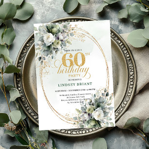 Dusty Green 60th Birthday Boho Gold Invite