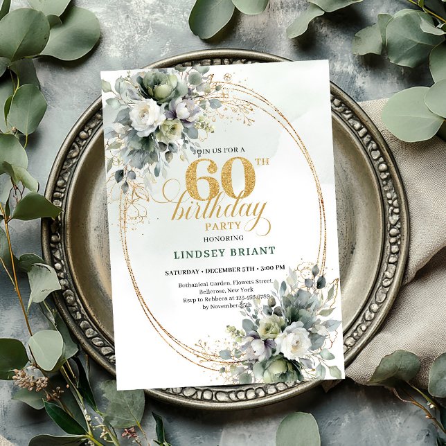 Dusty Green 60th Birthday Boho Gold Invite (Dusty Green 60th Birthday Boho Gold Invite

)