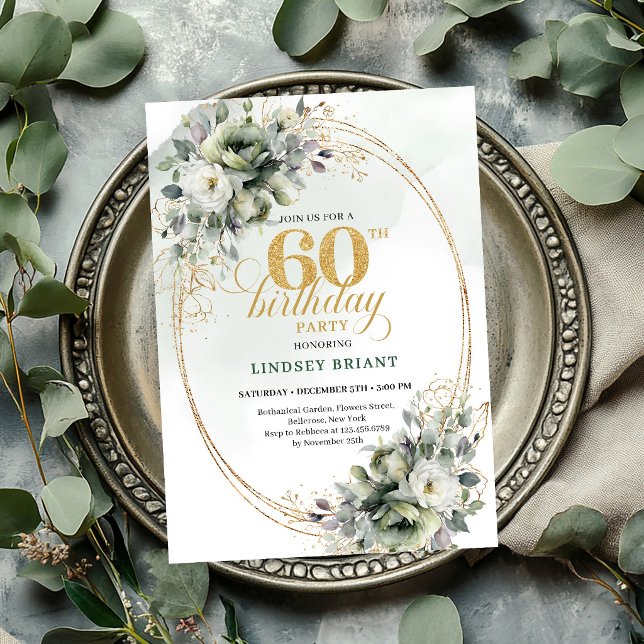 Dusty Green 60th Birthday Greenery Invite (Dusty Green 60th Birthday Greenery Invite

)