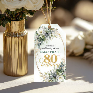 Dusty Green 80th Birthday Botanical Leaf Tag