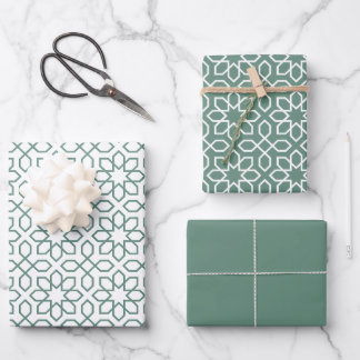 Dusty Green Arabic Geometric Pattern Wrapping Paper Sheet
