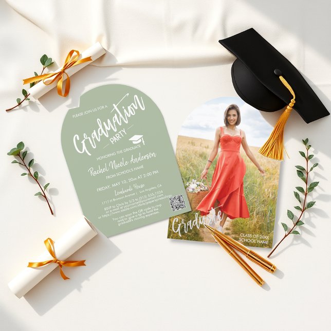 Dusty Green Arch Photo Grad Invite (Creator Uploaded)