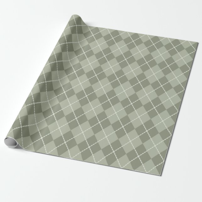 Dusty Green Argyle Wrapping Paper (Unrolled)