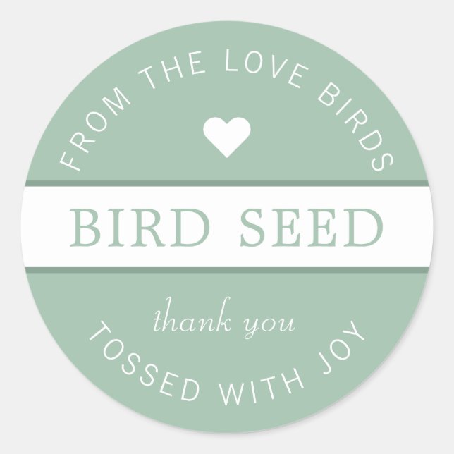 Dusty Green Bird Seed Toss Wedding Favours Classic Round Sticker (Front)