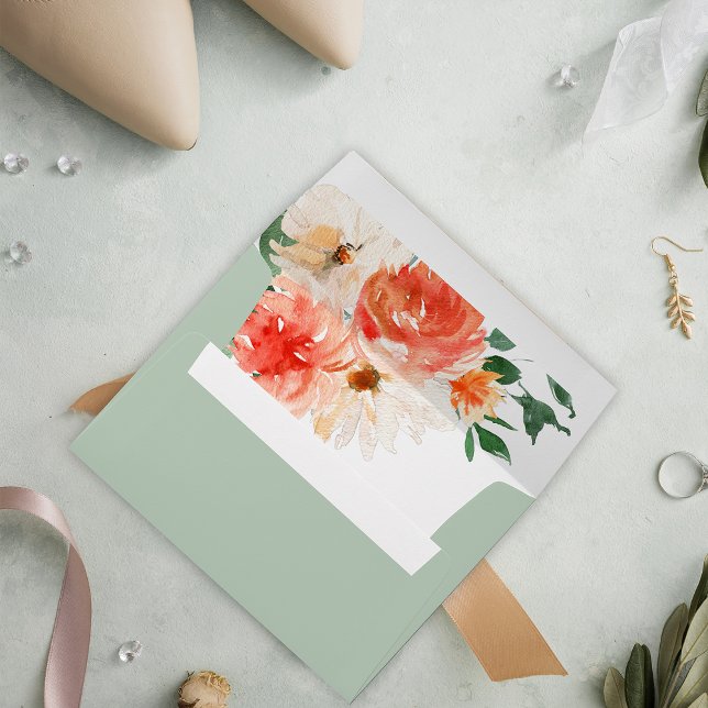 Dusty Green Bohemian Wildflowers Wedding  Envelope (Creator Uploaded)