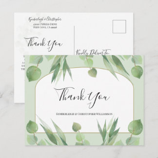 Dusty Green Boho Geometric Arch Wedding Thank You Postcard