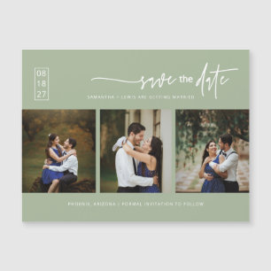 Dusty Green Boho Photo Save the Date Magnetic Card