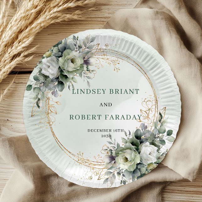 Dusty Green Botanical Foliage Wedding Paper Plates (Dusty Green Botanical Foliage Wedding Paper Plates)