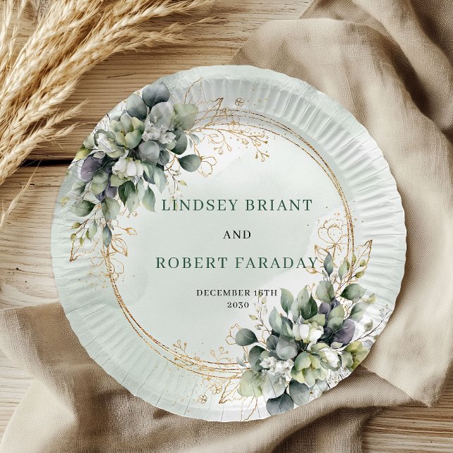 Dusty Green Botanical Foliage Wedding Paper Plates (Dusty Green Botanical Foliage Wedding Paper Plates)