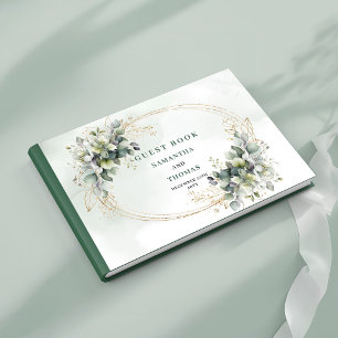 Dusty Green Botanical Green Gold Wedding Guest Boo Book