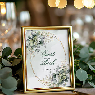 Dusty Green Botanical Guest Book Tabletop Sign