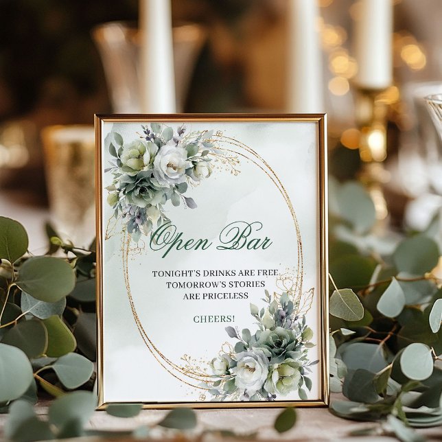Dusty Green Botanical Open Bar Tabletop Sign (Dusty Green Botanical Open Bar Tabletop Sign)