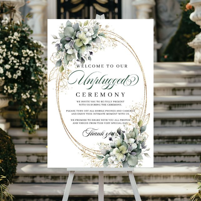 Dusty Green Botanical Unplugged Ceremony Wedding   Poster (Dusty Green Botanical Unplugged Ceremony Wedding Poster)