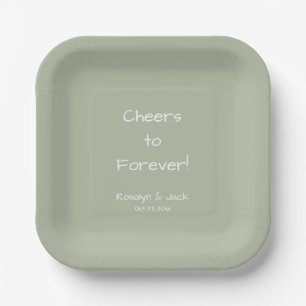 Dusty Green Casual Handwriting Cheers to Forever  Paper Plate