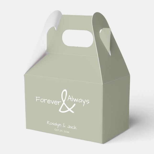 Dusty Green Casual Handwriting Forever & Always Favour Box (Front Side)