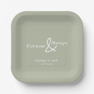 Dusty Green Casual Handwriting Forever & Always Paper Plate