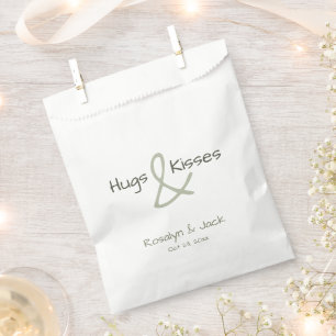Dusty Green Casual Handwriting Hugs & Kisses Favour Bags