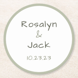Dusty Green Casual Handwriting Minimal Round Paper Coaster