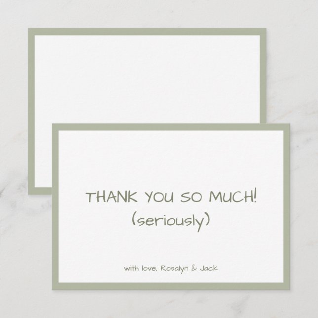 Dusty Green Casual Handwriting Minimal  Thank You Card (Front/Back)