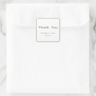 Dusty Green Casual Handwriting Thank You Favour Square Sticker