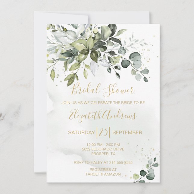 Dusty Green Eucalyptus Bridal Shower Invitation (Front)