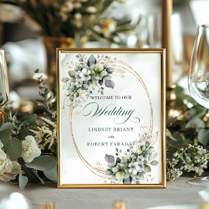 Dusty Green Eucalyptus Gold Wedding Welcome Sign