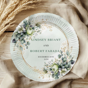 Dusty Green Eucalyptus Greenery Wedding Paper   Plate