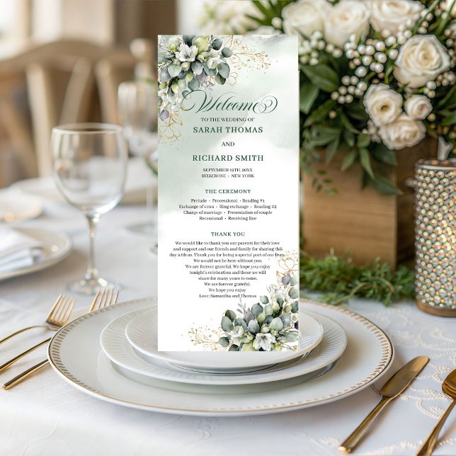 Dusty Green Eucalyptus Greenery Wedding Program Programme (Dusty Green Eucalyptus Greenery Wedding Program)