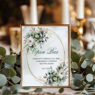 Dusty Green Eucalyptus Open Bar Tabletop Sign