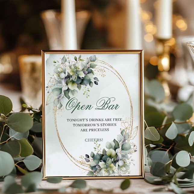 Dusty Green Eucalyptus Open Bar Wedding Sign (Dusty Green Eucalyptus Open Bar Wedding Sign)