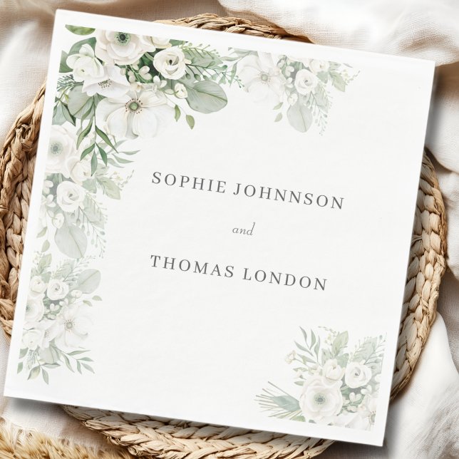 Dusty green floral rose watercolor wedding napkin (Creator Uploaded)