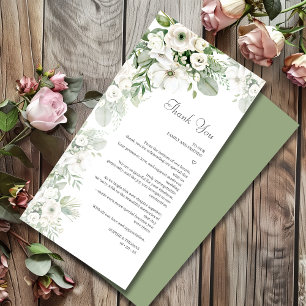 Dusty green floral rose watercolor wedding thank you card