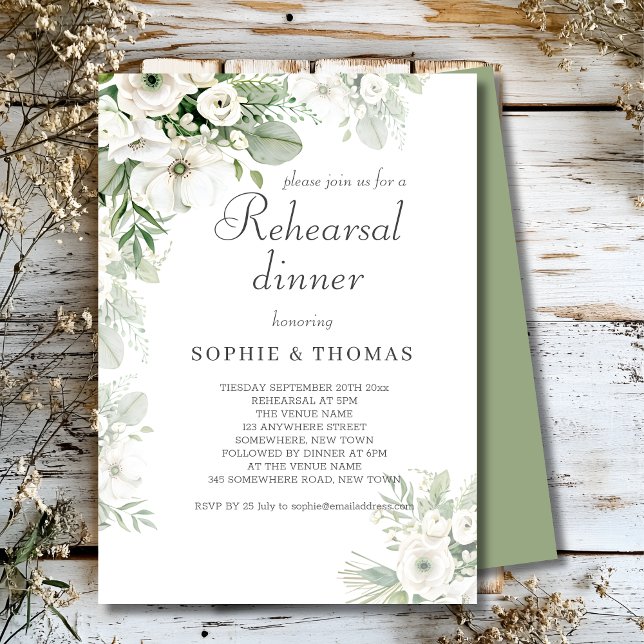 Dusty green floral rose wedding rehearsal dinne invitation (Creator Uploaded)