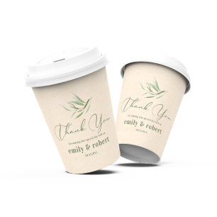 Dusty Green Foliage Beige Craft Paper  Cups