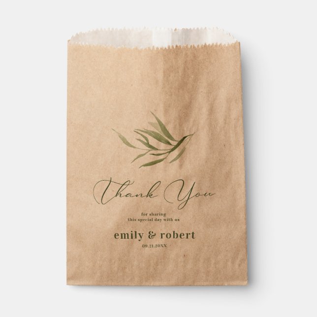 Dusty Green Foliage Beige Craft Paper  Favour Bags (Front)