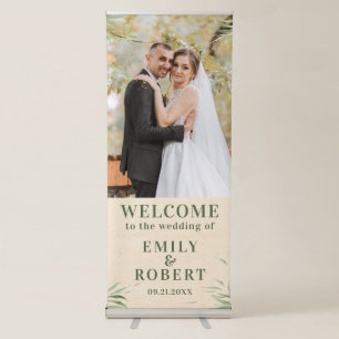 Dusty Green Foliage Beige Craft Paper Retractable Banner