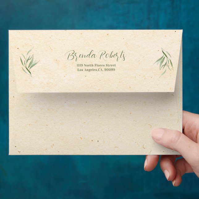 Dusty Green Foliage Beige Paper  Envelope (Hand)