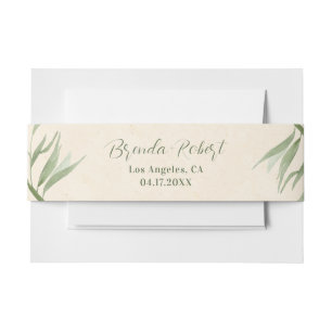Dusty Green Foliage Beige Paper  Invitation Belly Band