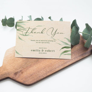 Dusty Green Foliage, Beige Paper, Thank You