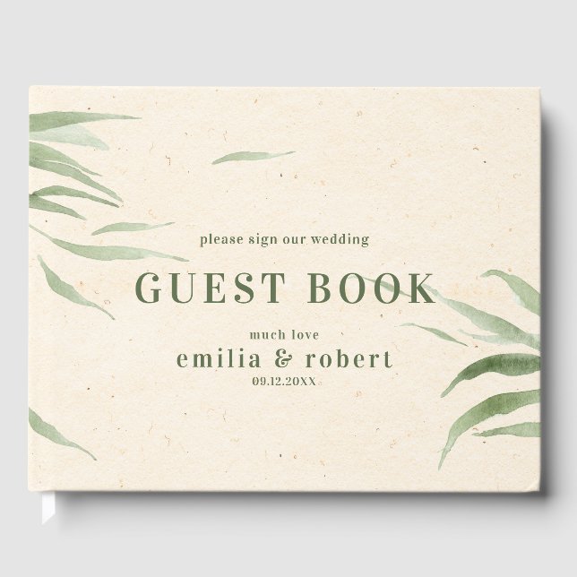 Dusty Green Foliage, Beige Paper, Thank You Guest Book (Front)