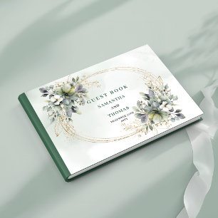 Dusty Green Foliage Watercolor Wedding Guest Book