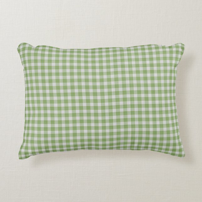 Dusty Green Gingham Checkered Plaid Decorative Cushion (Front)