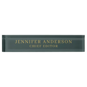 Dusty Green & Gold Color Professional Modern Plain Nameplate