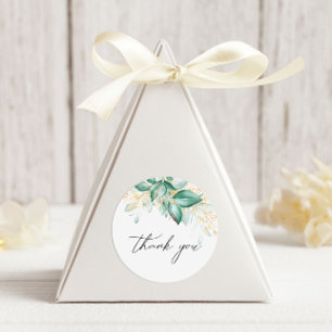 Dusty Green Gold Eucalyptus Greenery Thank You Classic Round Sticker
