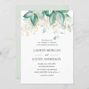 dusty green gold eucalyptus greenery wedding invitation