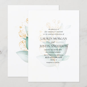 dusty green gold eucalyptus greenery wedding invitation