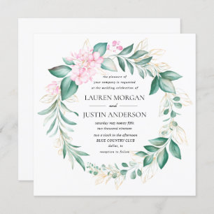dusty green gold eucalyptus greenery wedding invitation
