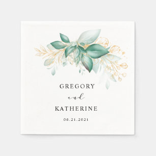 dusty green gold eucalyptus greenery wedding napkin