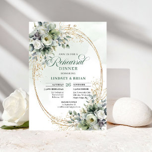 Dusty Green Gold Foliage Rehearsal Dinner Invite