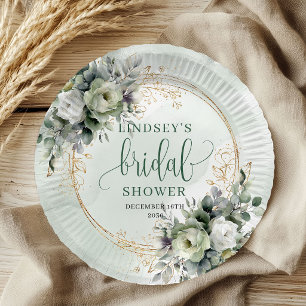 Dusty Green Greenery Bridal Shower Paper Plates